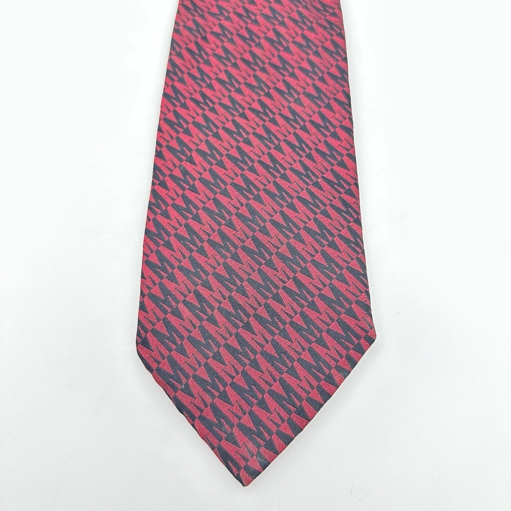 MOSCHINO Red Monogrammed Silk Tie Made In Italy 60"-3.5" Excellent